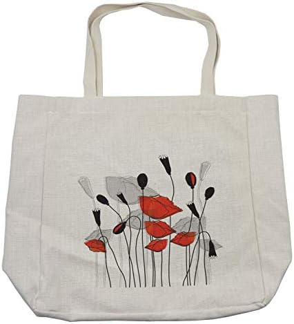 Цвете Пазарска чанта Ambesonne, Винтажное Образ на Абстрактни цветя мак с пъпки, Дългогодишна Множество чанта