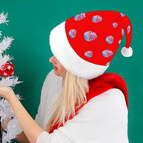Акварел cupcake, забавна коледна шапка, шапки на Дядо Коледа, къси плюшени с бели ръкавели за коледа на празнични партита,