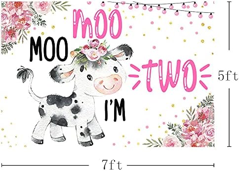 MEHOFOND 7x5ft Крава Момиче на 2-ри Рожден Ден на Фона mu Mu Аз Два Розови Цветни Конфети Банер за Парти Торта Маса