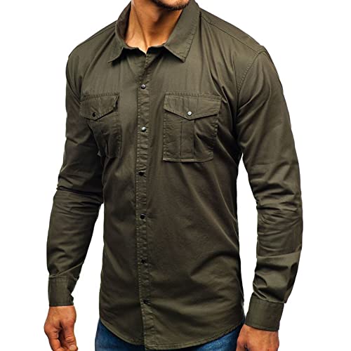 Мъжки туристически ризи Maiyifu-GJ с дълъг ръкав, Лека Тактическа риза-карго копчета, Однотонная Приталенная риза с