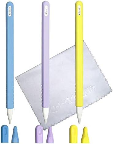 ColorYourLife 3 опаковки на Силиконови калъфи-втулок, Съвместими с Apple Pencil 2-ро поколение (жълт Син Лилав)