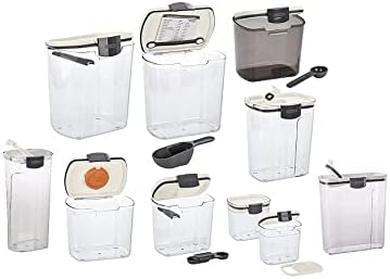 Комплект кухненски съдове за печене Progressive Prepworks ProKeeper от 13 теми, Прозрачна Пластмасова Запечатан Контейнер За Съхранение на Брашно и захар, Бял