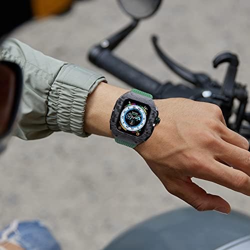CNHKAU Луксозен комплект модификация на Apple Watch 8 Ultra 49 мм и каишка от фторуглерода, калъф, изработени