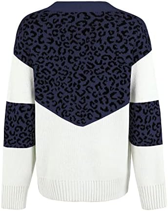 Дамски плетива, пуловери есен плътен цвят мозайка леопард печат с дълъг ръкав пуловер вязаный пуловер със сърцето