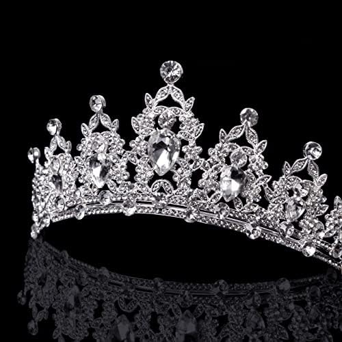 Royal Сребърна Корона и Диадеми за жени, Корона на принцеса рожден Ден за момичета, Диадема с пайети, Костюми за