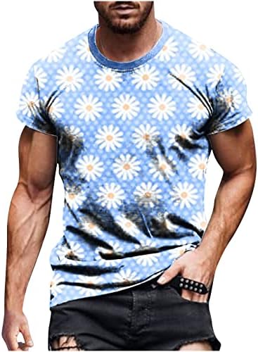 Тениска за Мъже, Летни Модни Блузи с Къс Ръкав и Цветна Принтом, Големи Размери, Свободна Ежедневни Тениска с Кръгло