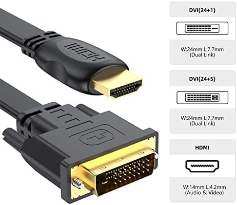 Кабел HDMI-DVI 5 броя, 6 Фута Двупосочен Позлатен кабел-адаптер DVI-HDMI високоскоростен кабел HDMI Male-DVI-D за монитор с