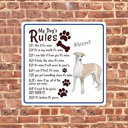 Alioyoit Правила на Кучето ми е Забавно Куче-Метална Лидице Табела Табела За домашни Кучета Врата Закачалка Ретро Метален Плакат на Антични Домашно Куче Монтиране на У