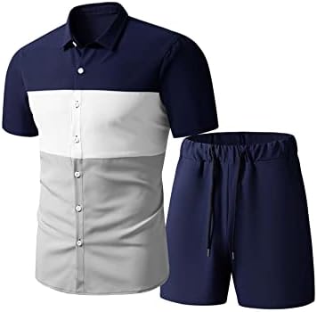 FIOXA / Мъжки облекла от две части, Мъжка Риза с цветни блокчета и къси Панталони с завязками на талията (Цвят: многоцветен, Размер: малък)