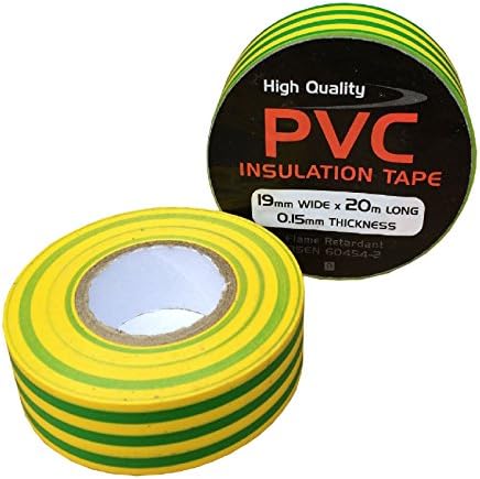 10 x Жълто-Зелена Електрическа Самозалепваща лента от PVC 19 мм х 20 М, Пожароустойчива