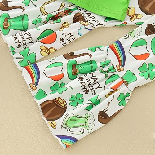 Блузи с къс ръкав и принтом за малки момичета, Панталони, Комплект от две части, Дрехи за Ирландски фестивал, Горна дреха с ръкави за деца (Зелен, 6-12 месеца)