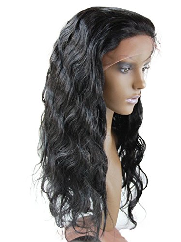Красива 20-инчов перука от естествена коса на дантели за черната жена, дълга перука от естествена коса китайската дева Реми, цвят обемни вълни # 1, катранен