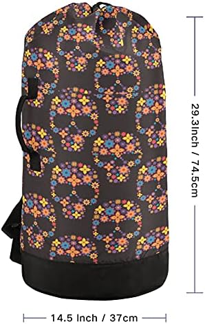 Чанта за дрехи със Захарен Череп, Тежка Раница за пране на дрехи с плечевыми ремъци и дръжки, Пътна чанта за дрехи с цип на шнур,