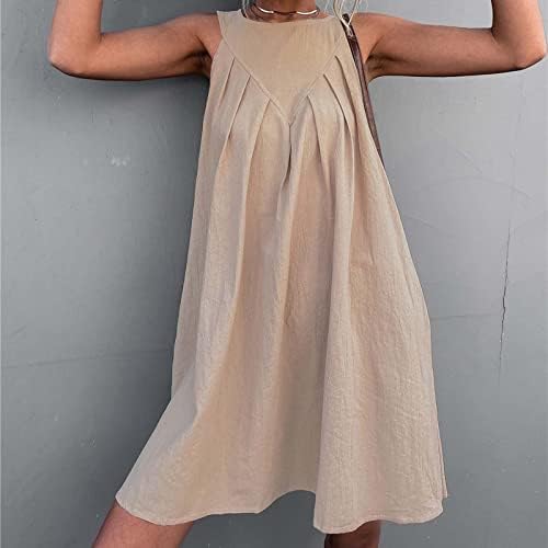 Женствена рокля YaYiYa на Лято-Есен Без Ръкави, Меки Удобни Дрехи, Модерно Рокля Миди с кръгло деколте, Скромен