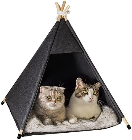 Qucey Пет Teepee Палатка за котки и Малки Кучета - Уютен Преносим Къщичка за котки и Кучета с Дебела Възглавница,