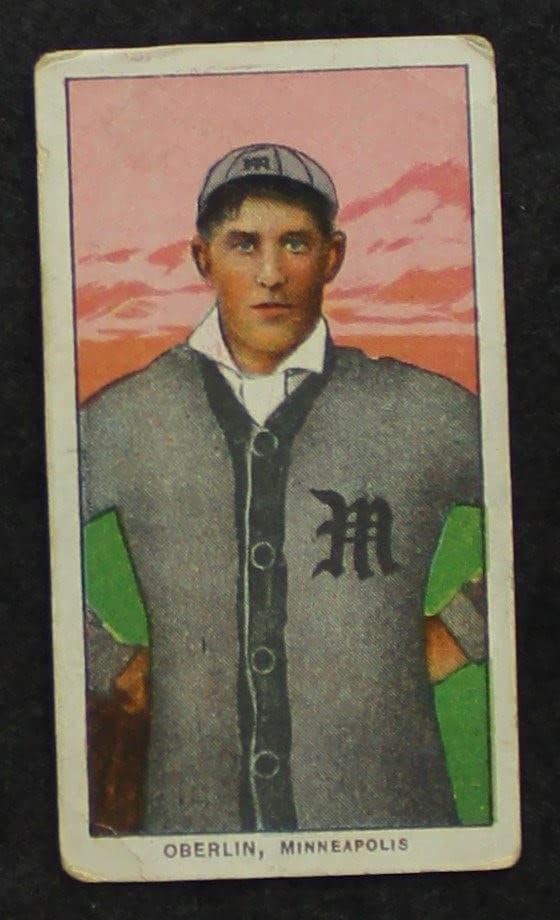 1909 T206 Франк Oberlin Американската асоциация - Минеаполис (Бейзболна картичка) Асоциацията ДОБРА Америка - Минеаполис