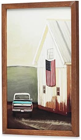 Селска плевня Open Road Brands с Дървен Декор на стената в рамка с флага на сащ - Картина на Американския