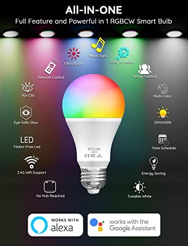 Ярката Умна лампа Алекса, 16 W Еквивалент на 150 W, Wi-Fi Синхронизиране на музика, RGBCW, които променят цвета на