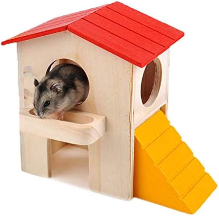 Убежище Хамстер Малки Животни в Дървена Къща е Забавна Пързалка Упражнение Играчка за Мишки Звездица Плъх