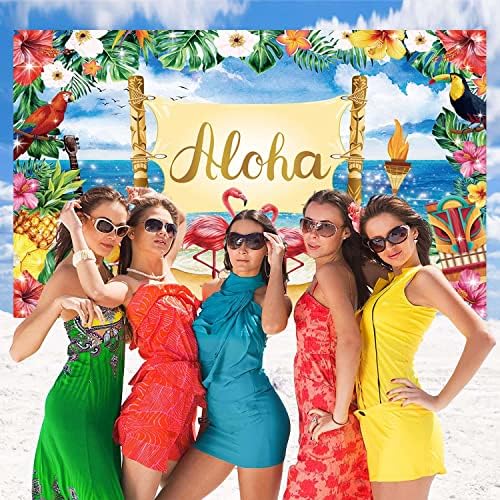 Годишният фон Алоха 8x6 фута Хавайски Плаж Фламинго Luau Фон за Снимки на Тропически Цветя Музикален Декор за