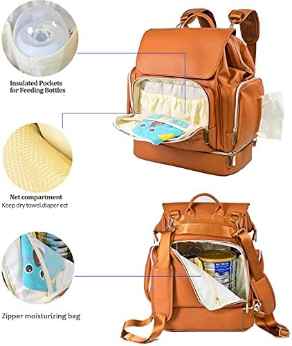 Раница-чанта за памперси KZNI Leather-Раница за пътуване, Детски Чанти за майки, Унисекс Чанта за Памперси за