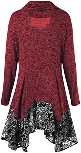 Бутон женски дантела мозайка канала образно деколте с дълъг ръкав нередовни подгъва мини рокля Есен-Зима hoody пуловер
