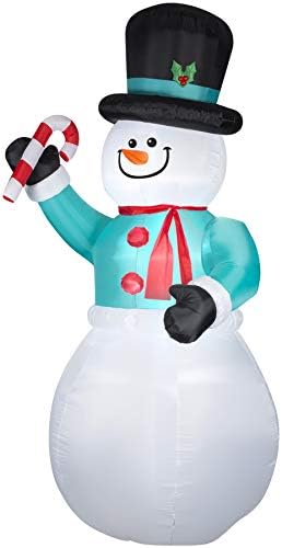 Коледен надуваем Снежен човек Gemmy от Разноцветни тъкани Candycane 71,65X64,17X144,09 инча.
