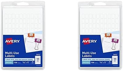 Подвижни правоъгълни етикети Avery, 0,31 x 0,5 инча, Бели, 1100 етикети (5412) (опаковка от 2 броя)