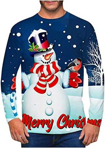 Мъжки Коледни Блузи, Модни Ежедневни Тениски с 3D Принтом Снежен човек, Тениски с Дълъг Ръкав за Мъже, Графична