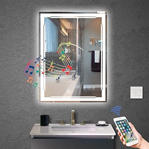 Огледало за баня M LTMIRROR 24x32 с подсветка и Bluetooth високоговорител - Умни led Огледала за грим, монтирани на стената, - 3 Режима на светлина, Противотуманная Тъчпад е бутон,