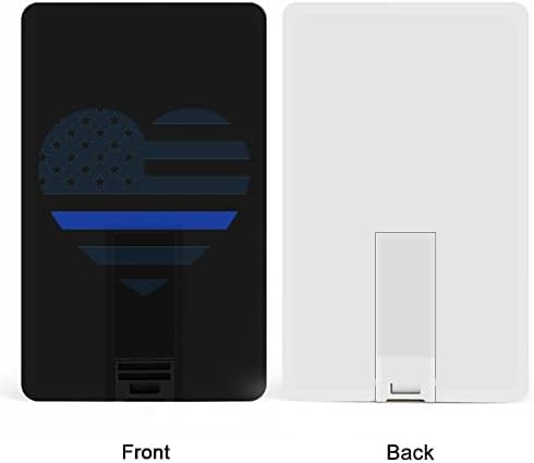 Синя Тънка Линия Флаг Сърцето Кредитна Банкова Карта, USB Флаш памети Преносима Карта с Памет Key Storage Drive 32G
