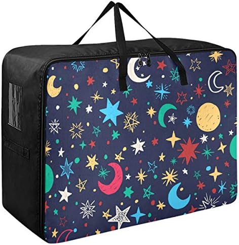 N/A Чанта за съхранение на дрехи, Легла за Завивки, Големи Голям Чанта-Органайзер с Разноцветни Звезди и Луна, Чанта