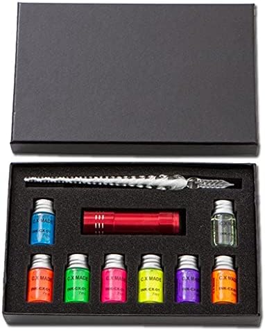 CXDTBH Стъклена дръжка за гмуркане и набор от мастила Кристален Писалка Флуоресцентни Цветни Мастила Прозрачни Мастила