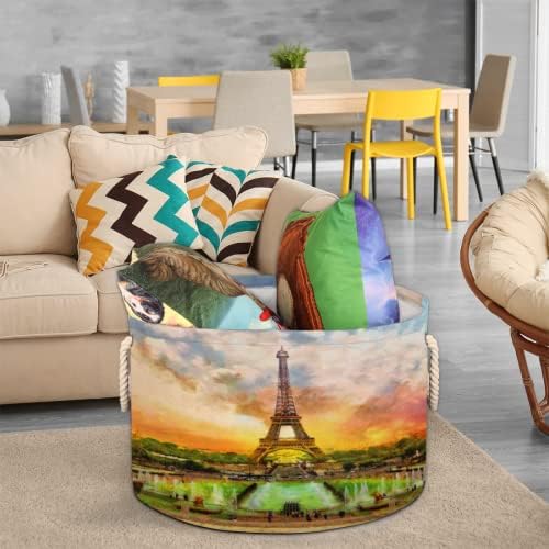 Айфеловата кула, Париж, Франция, Големи Кръгли кошници за съхранение, Кошница за дрехи с Дръжки, Кошница за съхранение