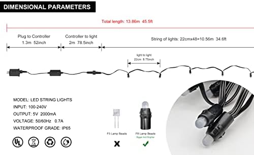 HegangNiu Умни Коледни светлини на открито 45,5 метра 48 led, управлявани приложението Smart Voice и WiFi,
