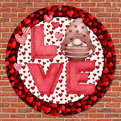 Кръгла Метална Лидице Табела с Надпис Happy Valentine 's Day Gnomes Любовта Hearts Кръг Венец Знак Ретро Бар Стенен Знак Выветрившийся Метален Плакат за Вътрешен Двор на Декор за С