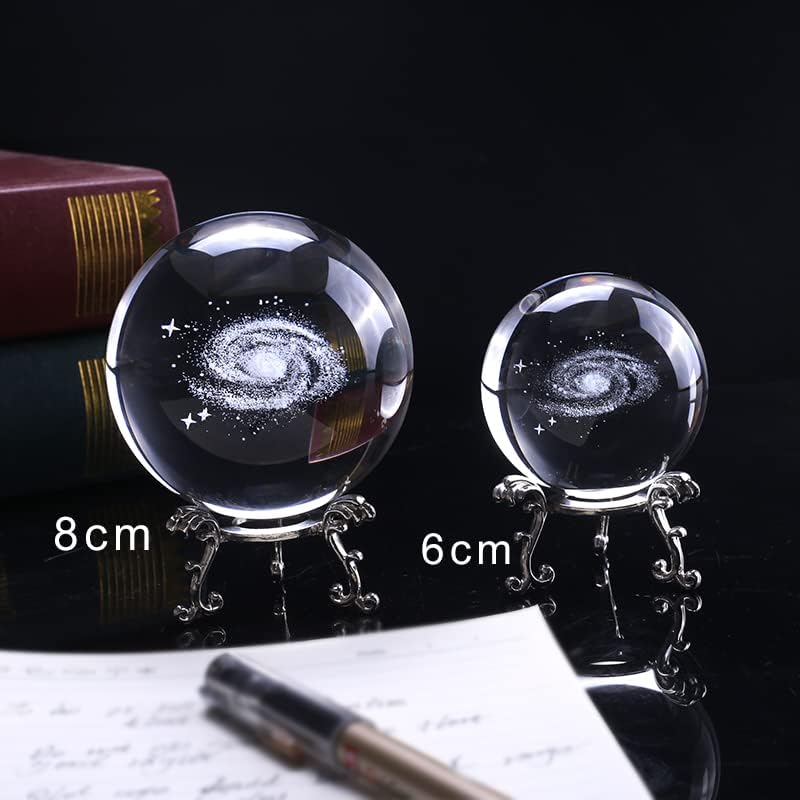 XIAOJIA Глобус с Диаметър 6/8 см, Миниатюрни Галактики, Кристална Топка, 3D Топка от Кварцово Стъкло с Лазерно