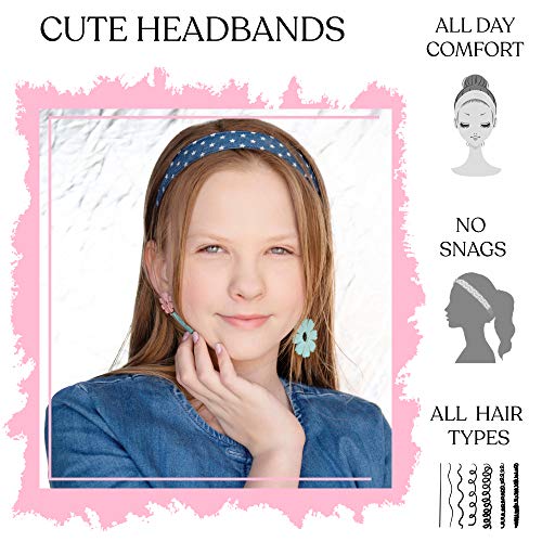 Нескользящие Превръзка на главата, изработени от деним FROG SAC 5 за момичета, Регулируем Нескользящая Превръзка на главата за деца, Модерен Еластичната Лента за коса ?