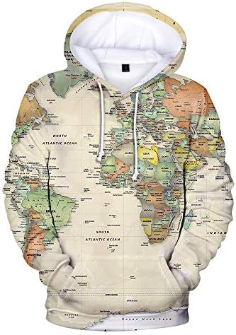 Карта на света Качулки с 3D Принтом, Hoody с качулка, Мъжки Дамски Hoody Оверсайз, Пуловер Harajuku, Палто
