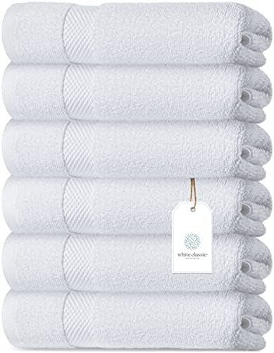 Бели Класически Луксозни Бели хавлии за Баня, Голям размер | Комплект от 4 и Луксозни Бели кърпи за ръце | Комплект