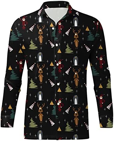 Коледни ризи WOCACHI за Мъже, Модни Цветна Тениска с дълъг Ръкав и Коледните Принтом, Ежедневни Хавайски