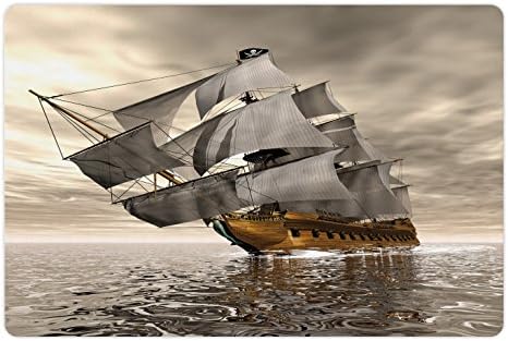Foldout Океански подложка за домашни за храна и вода, Пиратски кораб в 3D стил, Кораби историческия кораб, Тема на