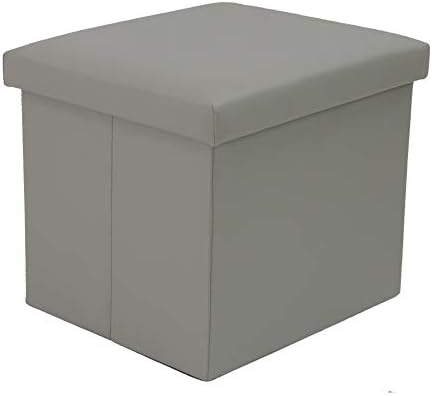 Сгъваем хоп за съхранение от изкуствена кожа KKTONER, кубовидный кутия за играчки, табуретка за краката, 14 x12 x12 (сив)