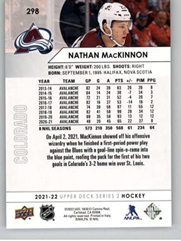 2021-22 Горната палуба 298 Нэйтан Маккинън Колорадо Аваланш Серия 2 Хокейна карта НХЛ