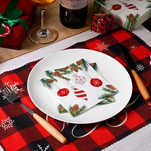 Spiareal 100 бр Коледни Салфетки за Еднократна употреба Декоративни Кухненски Коктейлни Висящи Коледна Топка Дизайн