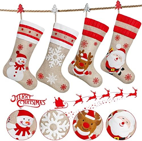 Коледни Чорапи KHOYIME, 4 опаковки, 18Персонални Коледни Чорапи, Бельо Апликация, Чул, Окачени Украса за Камината, Дядо
