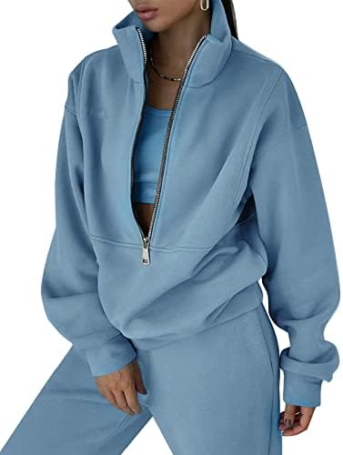 Жена, мек вълнен плат Комплект COZYPOIN от две части, Hoody с цип и Панталони за джогинг, Спортен костюм