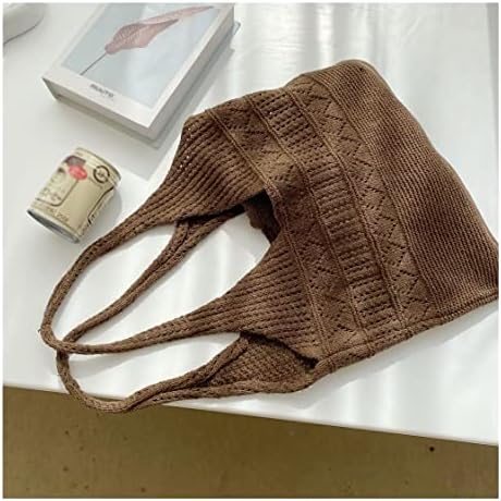 SFMZCM Дамски Мека Вязаная Однотонная чанта-тоут, Дамски Мека Вязаная чанта за пазаруване с горната дръжка (Цвят: