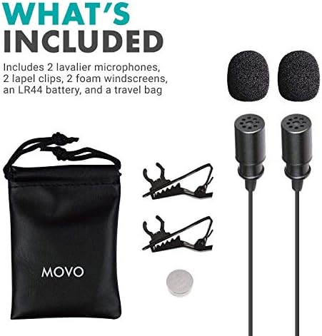 Movo LV2 Dual Lavalier Microphone Set - Закрепляемый Ненасочено Кондензаторен микрофон за интервю за смартфони, таблети,
