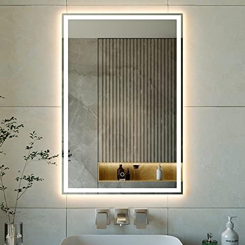 KWW 24x32 Инчов Led Огледало за баня, фарове за мъгла с регулируема яркост, Лесен за инсталиране, Хоризонтално/Вертикално
